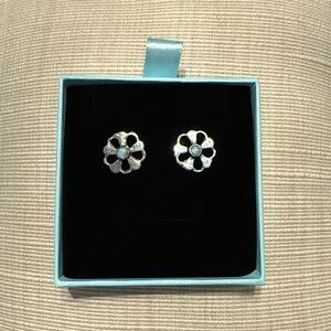 Floral Sterling Silver Earrings with small Larimar Stones